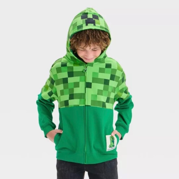 Minecraft Creeper Character Kids Full-Zip Hoodie (L) - Picture 5 of 16